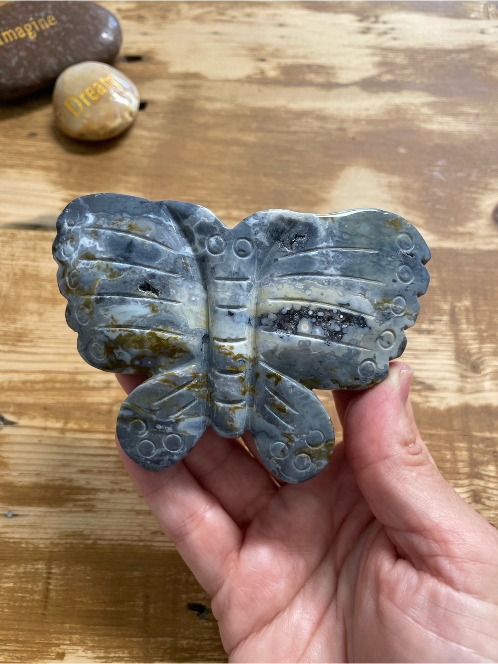 Ocean jasper carved crystal butterfly